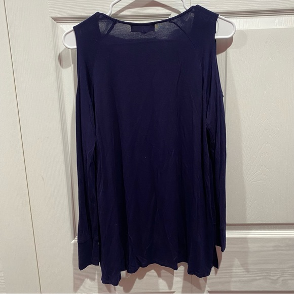NO COMMENT Women’s Long Sleeve Soft Shoulder Cutout Top Shirt - navy blue size S - Picture 3 of 4
